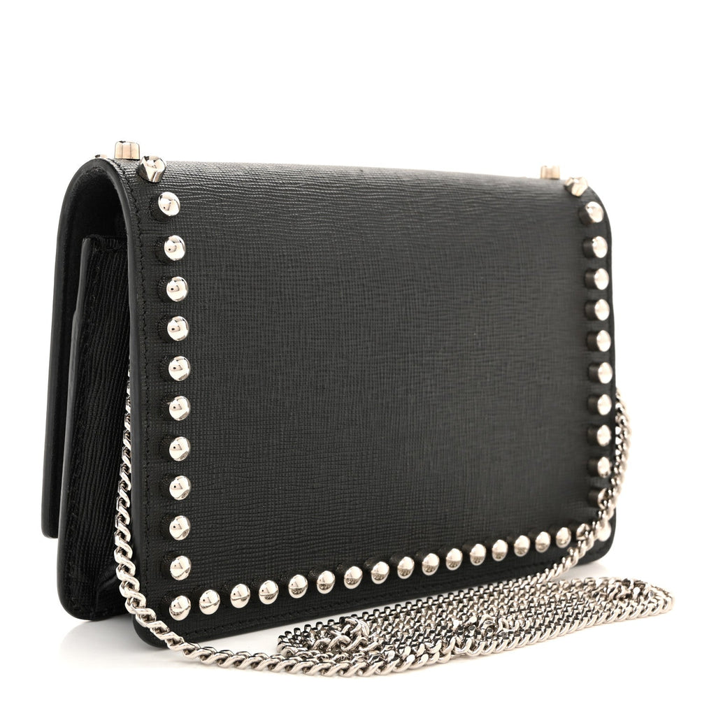 Vitello Elite Mink Fur Studded Karlito Tube Wallet on Chain Black
