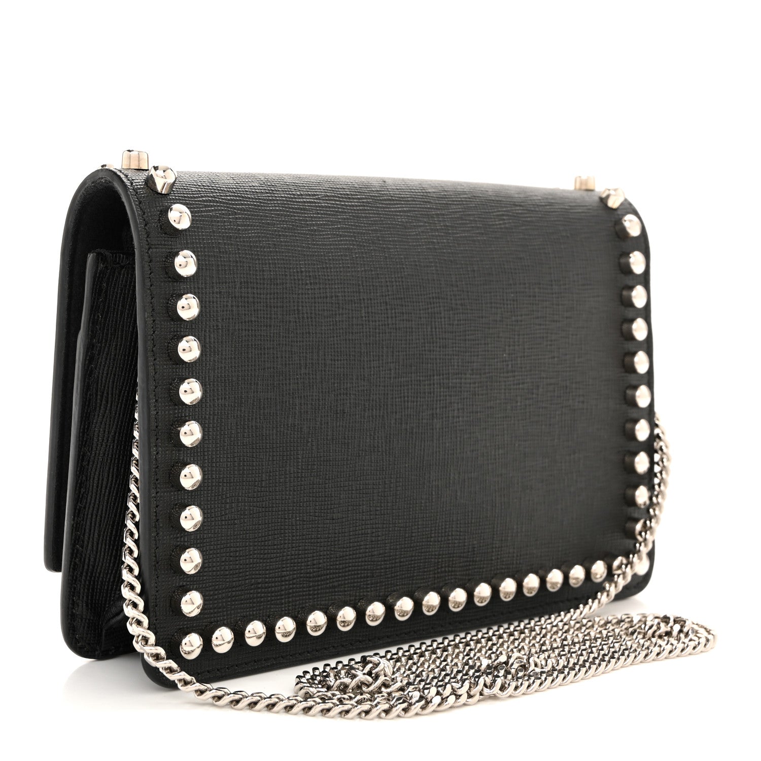 Vitello Elite Mink Fur Studded Karlito Tube Wallet on Chain Black
