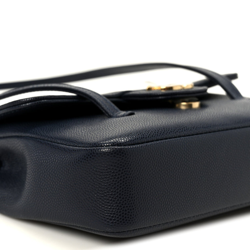 Shiny Caviar Mini Preppy Coco Shoulder Bag Dark Blue