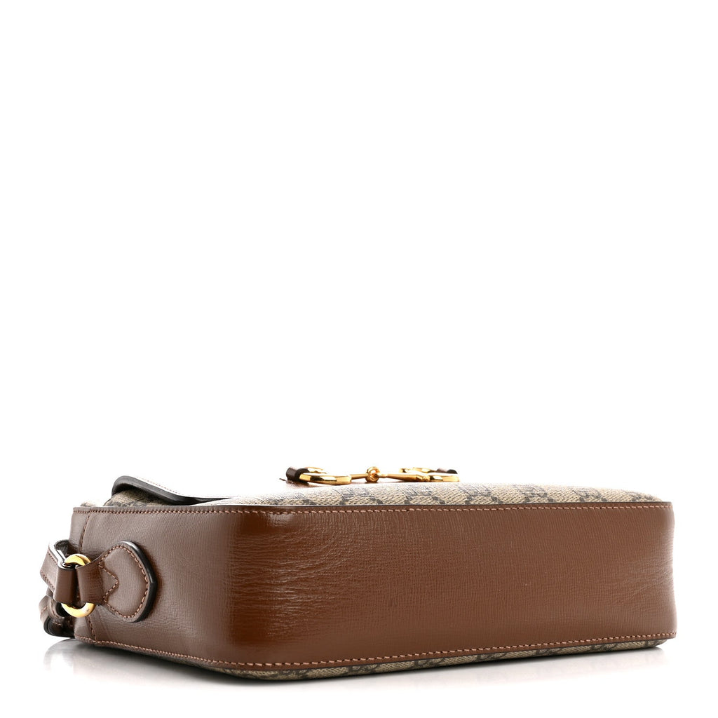 GG Supreme Monogram Small Horsebit 1955 Shoulder Bag Beige Brown Sugar