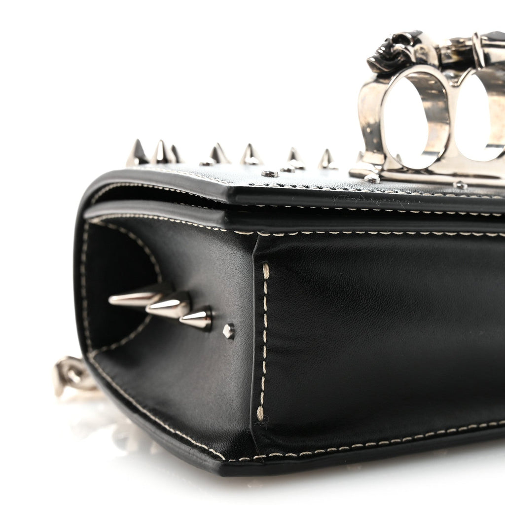 Calfskin Spike Studded Knuckle Satchel Black Silver