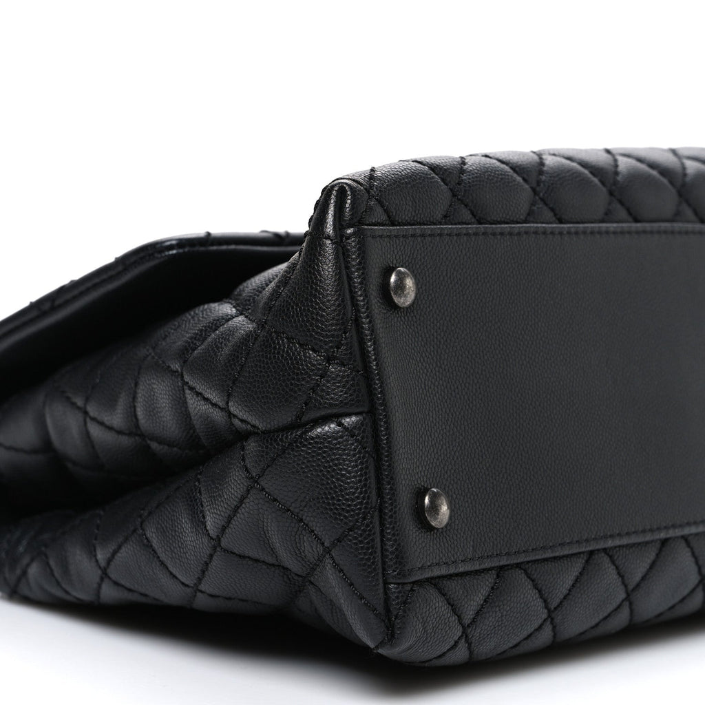 Caviar Quilted Medium Coco Handle Flap Black