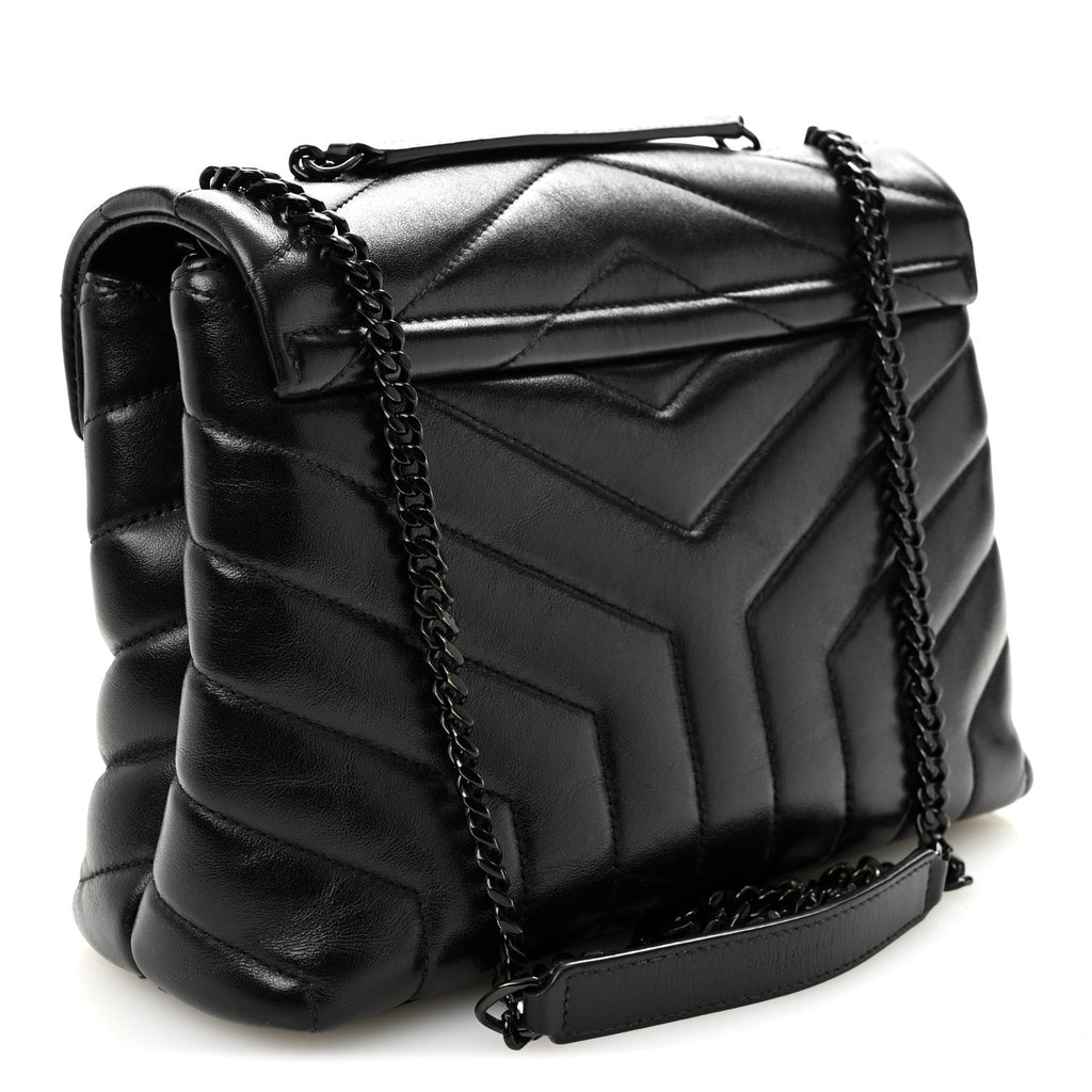 Calfskin Y Quilted Monogram Monochrome Small Loulou Chain Satchel Black