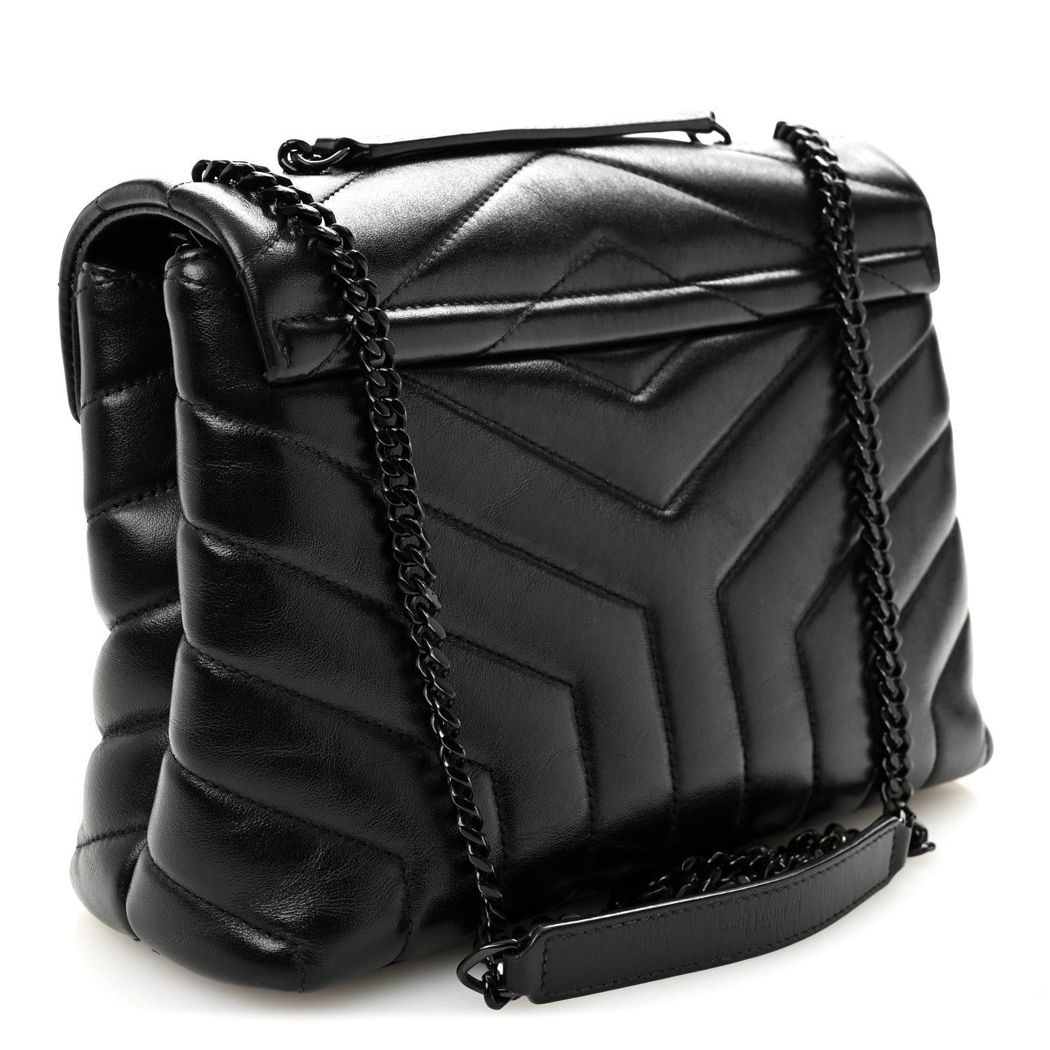 Calfskin Y Quilted Monogram Monochrome Small Loulou Chain Satchel Black
