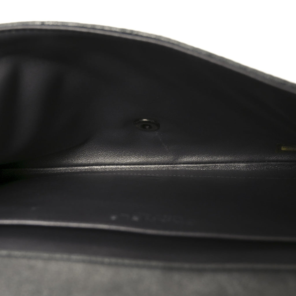Metallic Lambskin Quilted Clutch With Chain Flap Dark Grey