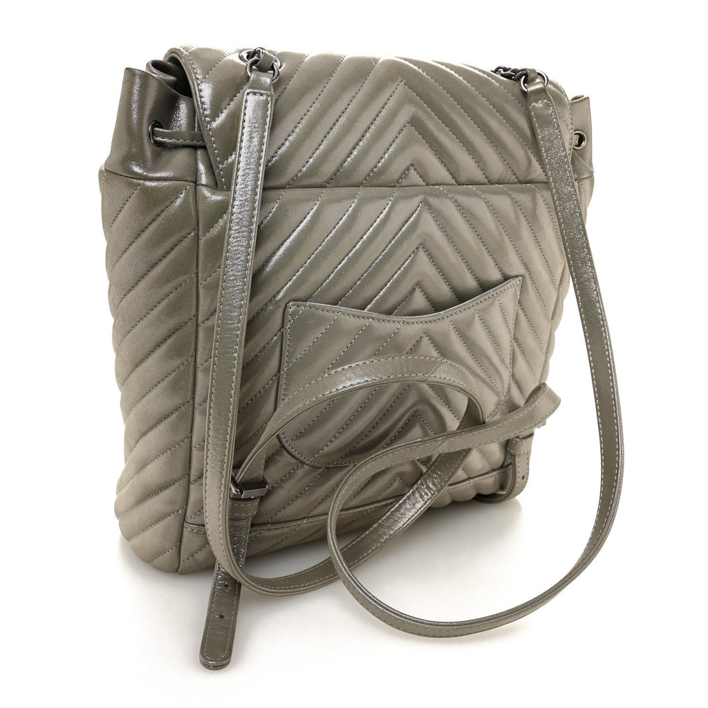 Iridescent Calfskin Chevron Quilted Small Urban Spirit Backpack Silver