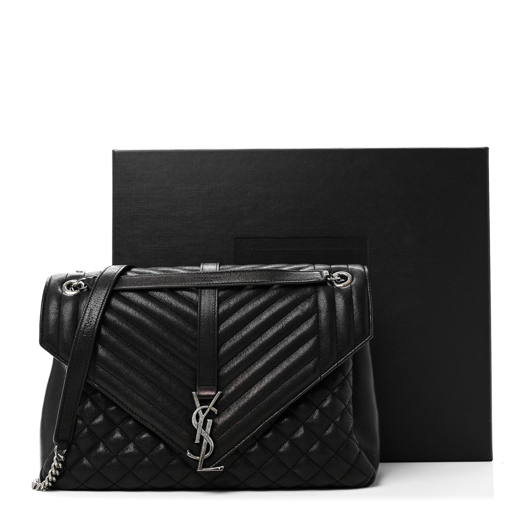 Calfskin Mixed Matelasse Triquilt Large Monogram Satchel Black