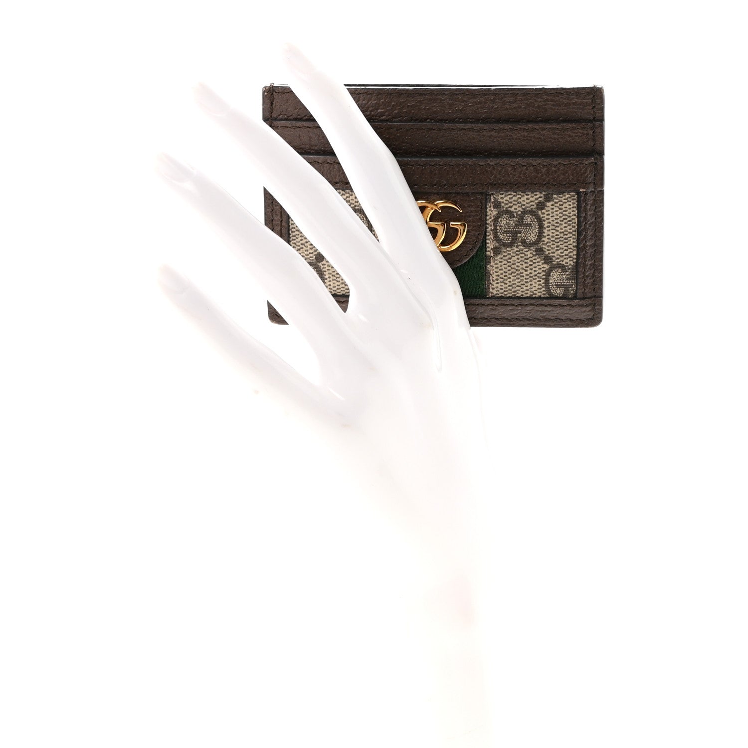 GG Supreme Monogram Textured Dollar Calfskin Ophidia  Holder Beige Ebony New Acero