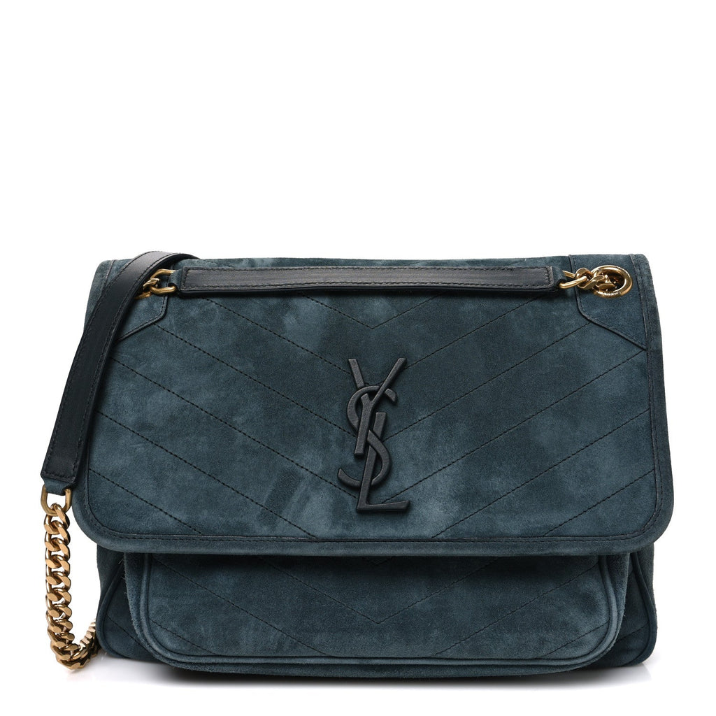 Suede Monogram Medium Niki Chain Satchel Green
