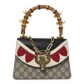 GG Supreme Monogram Goatskin Pearl Mini Fox Broche Bamboo Top Handle Bag Beige Ebony Black Hibiscus Red Mystic White