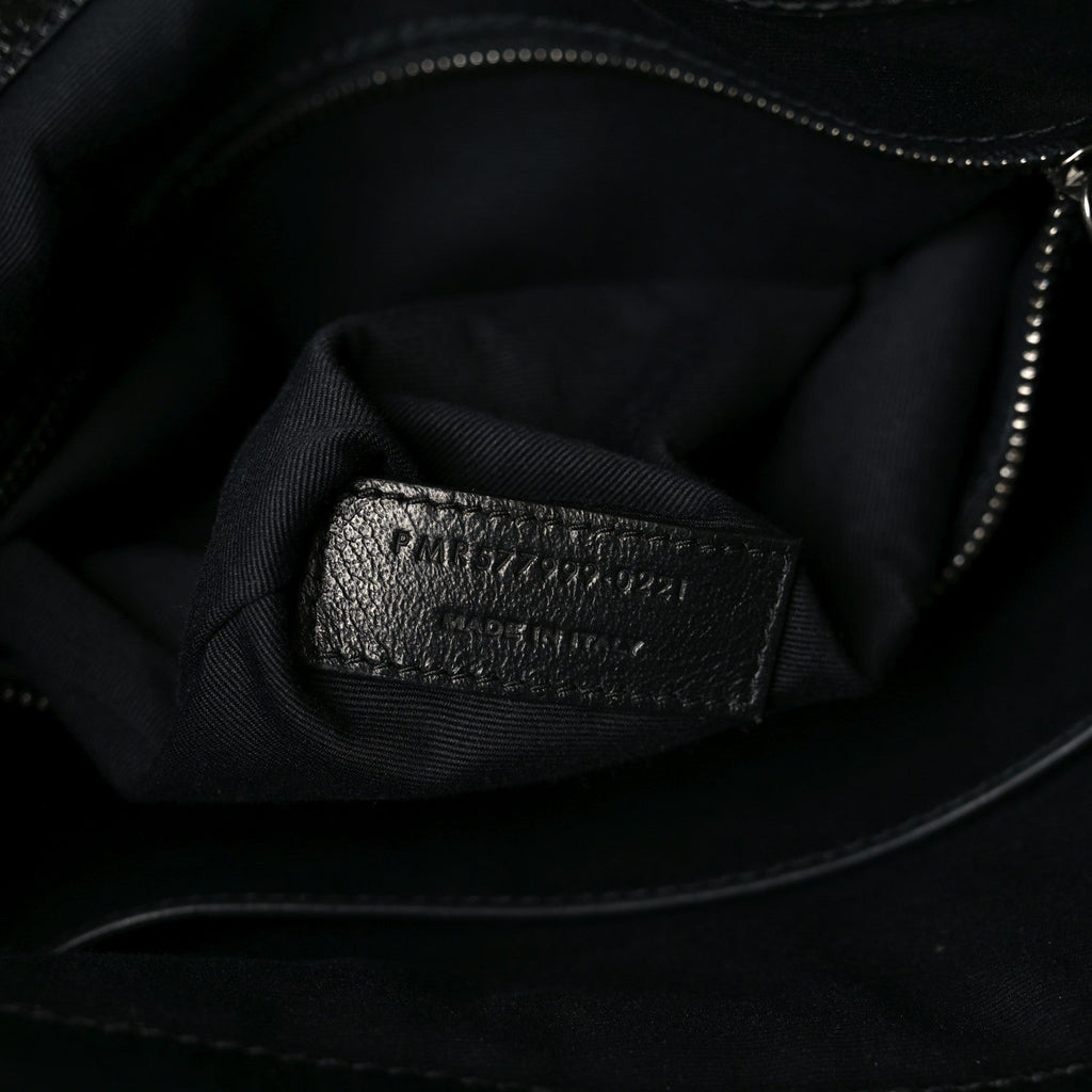 Crinkled Calfskin Matelasse Monogram Medium Niki Shopper Tote Black