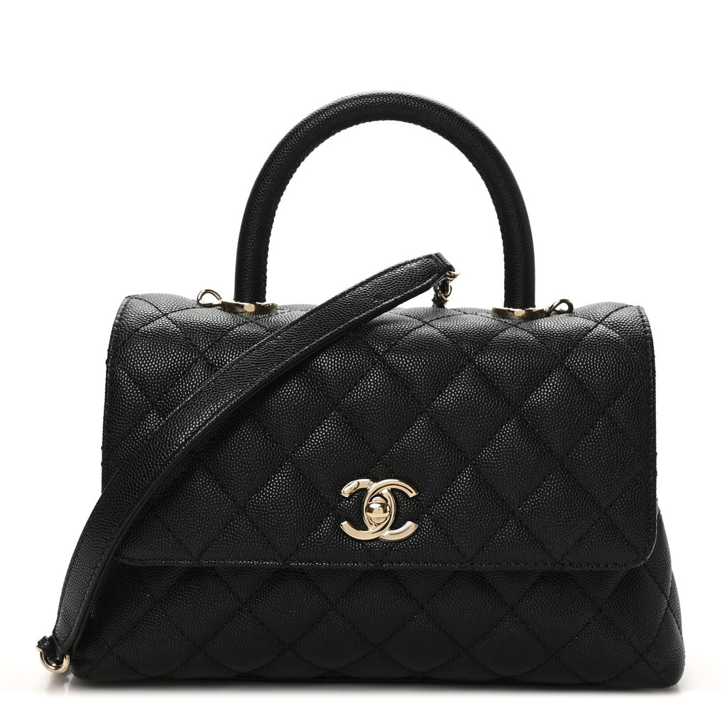 Caviar Quilted Mini Coco Handle Flap Black