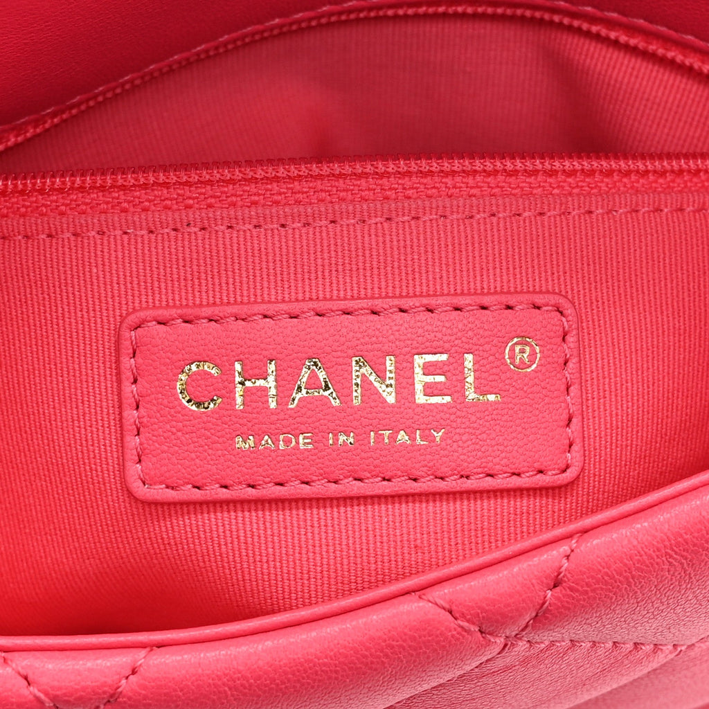 Lambskin Quilted Resin Chain Around Backpack Pink