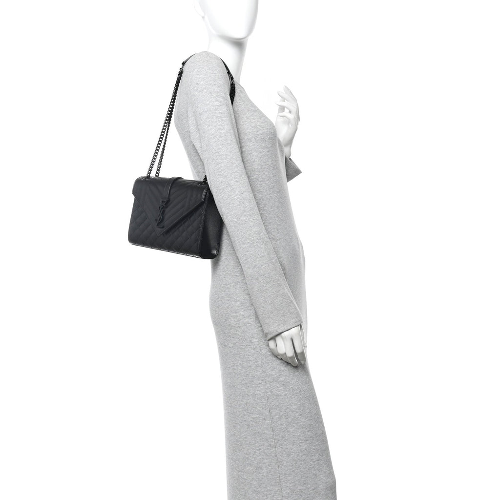 Grain De Poudre Textured Mixed Matelasse Triquilt Medium Monogram Monochrome Satchel Black