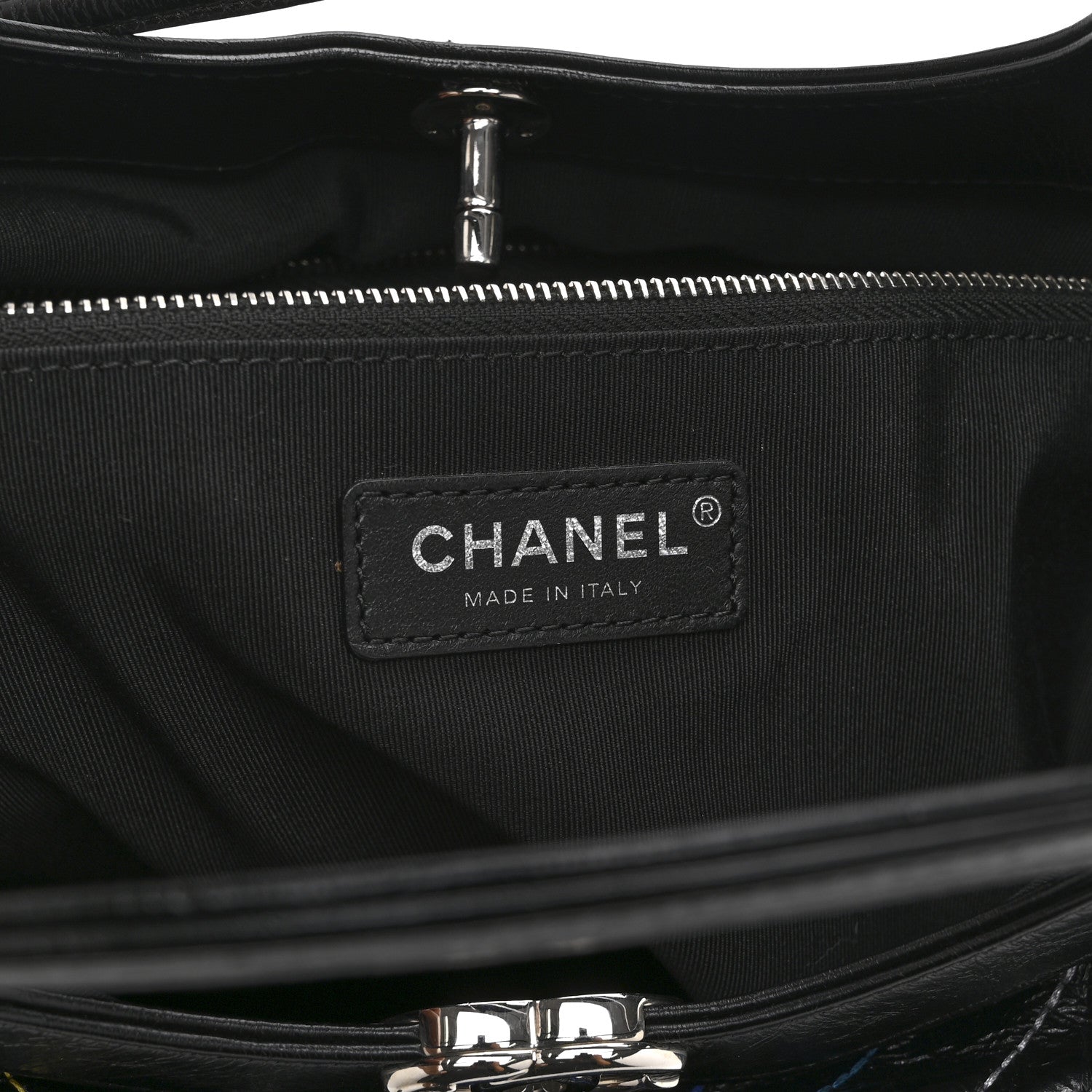 Glazed Calfskin Chevron Stitched Large 31 Shopping Bag Black Multicolor
