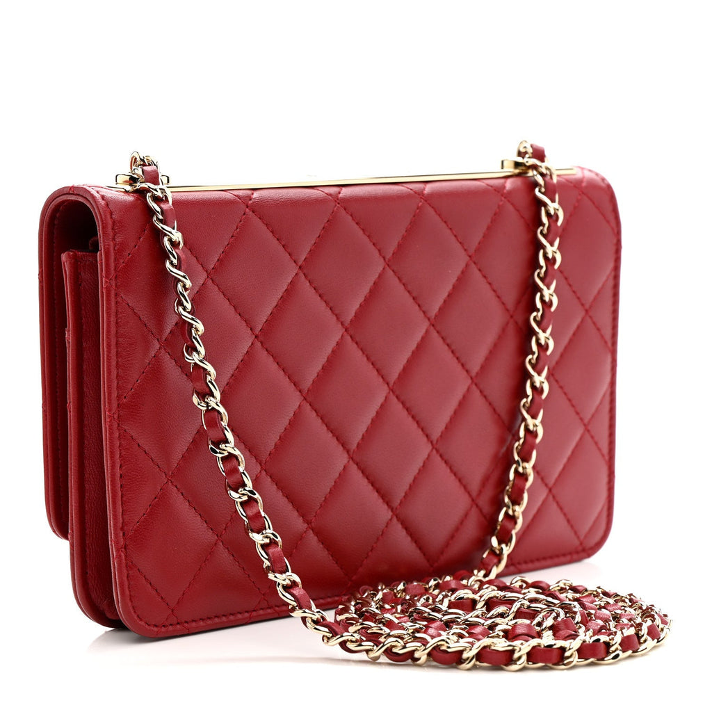 Lambskin Quilted Trendy CC Wallet On Chain WOC Red
