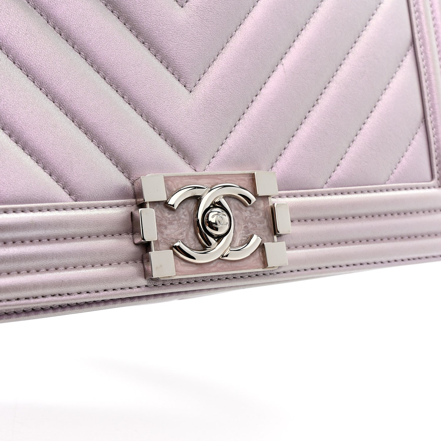 Iridescent Lambskin Chevron Quilted Medium Boy Flap Purple