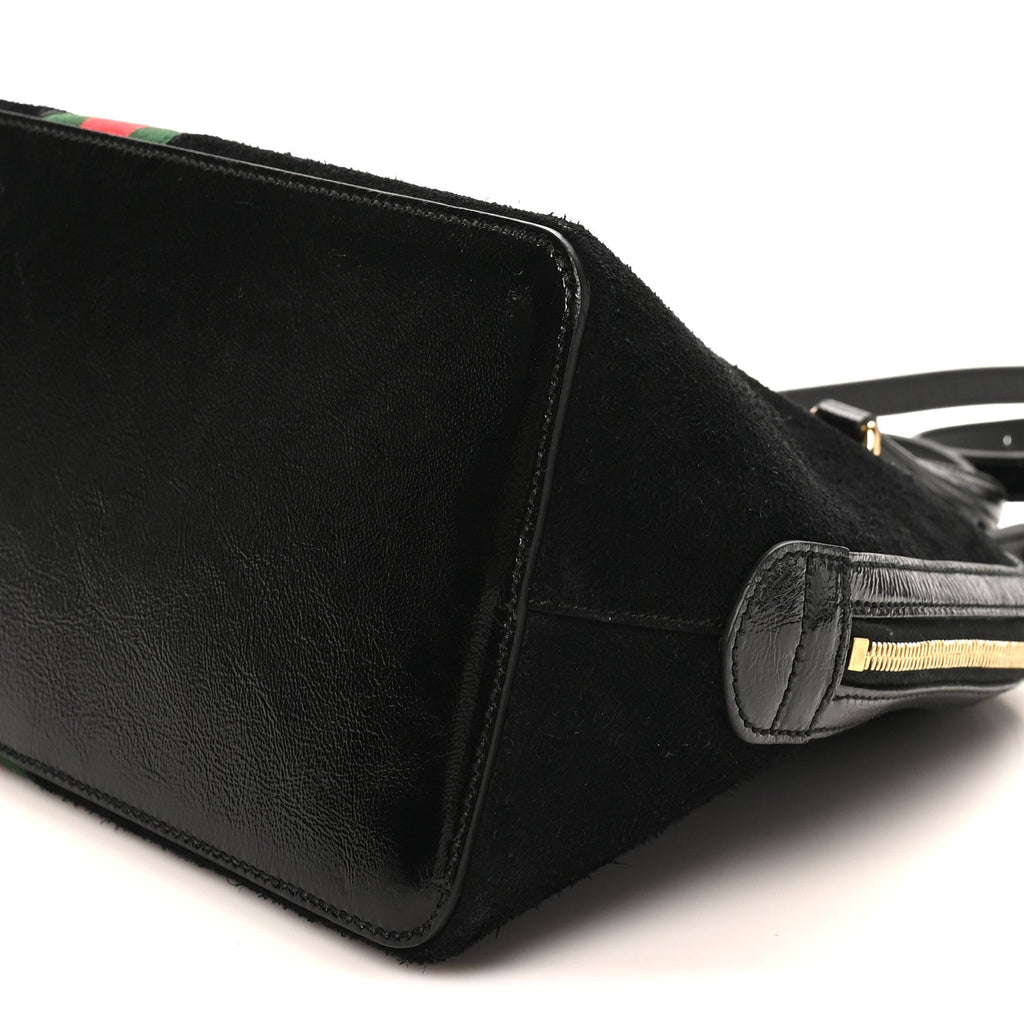 Suede Patent GG Web Medium Ophidia Top Handle Dome Bag Black