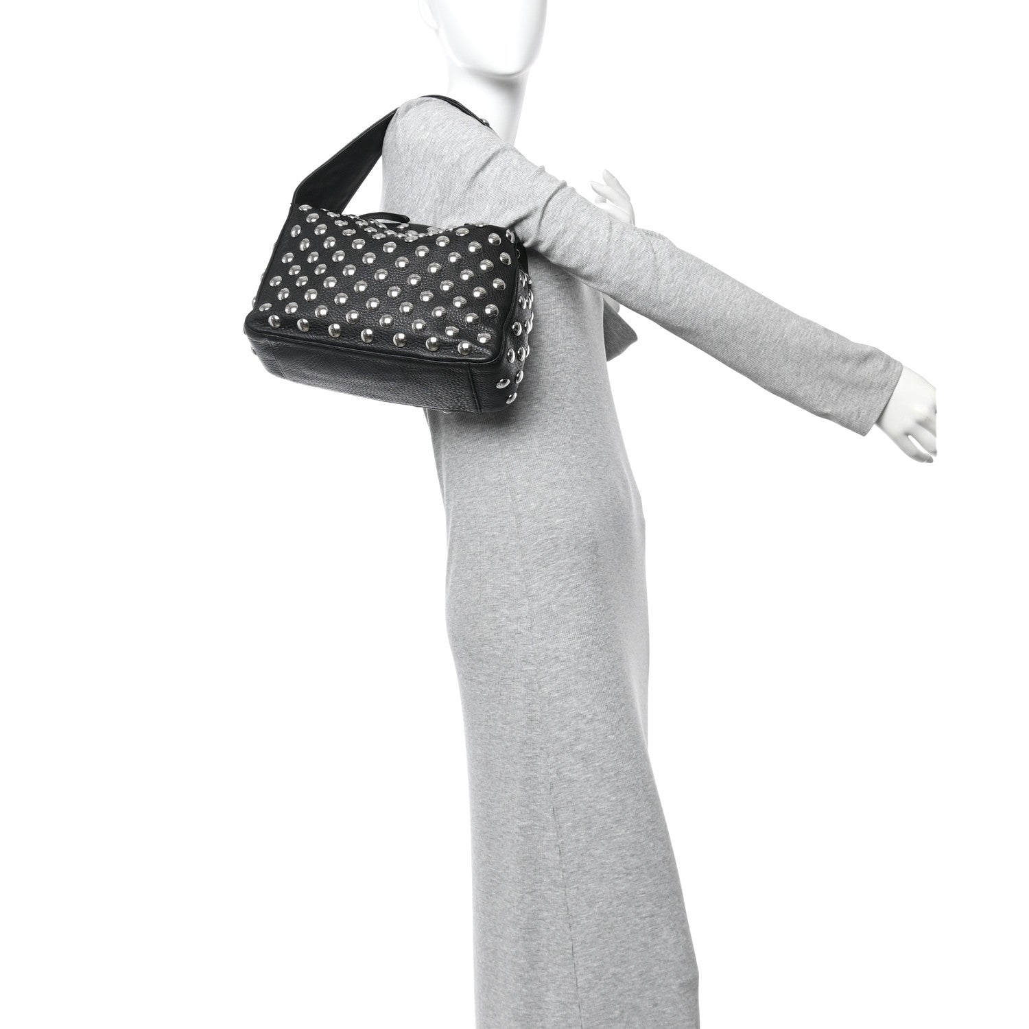 Pebbled Sport Calfskin Studded Elena Black