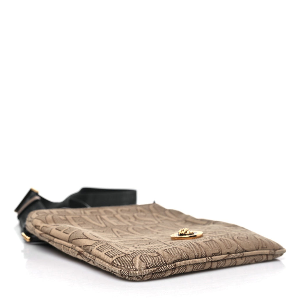 Canvas Allover Logo Medusa Crossbody Bag Beige Brown