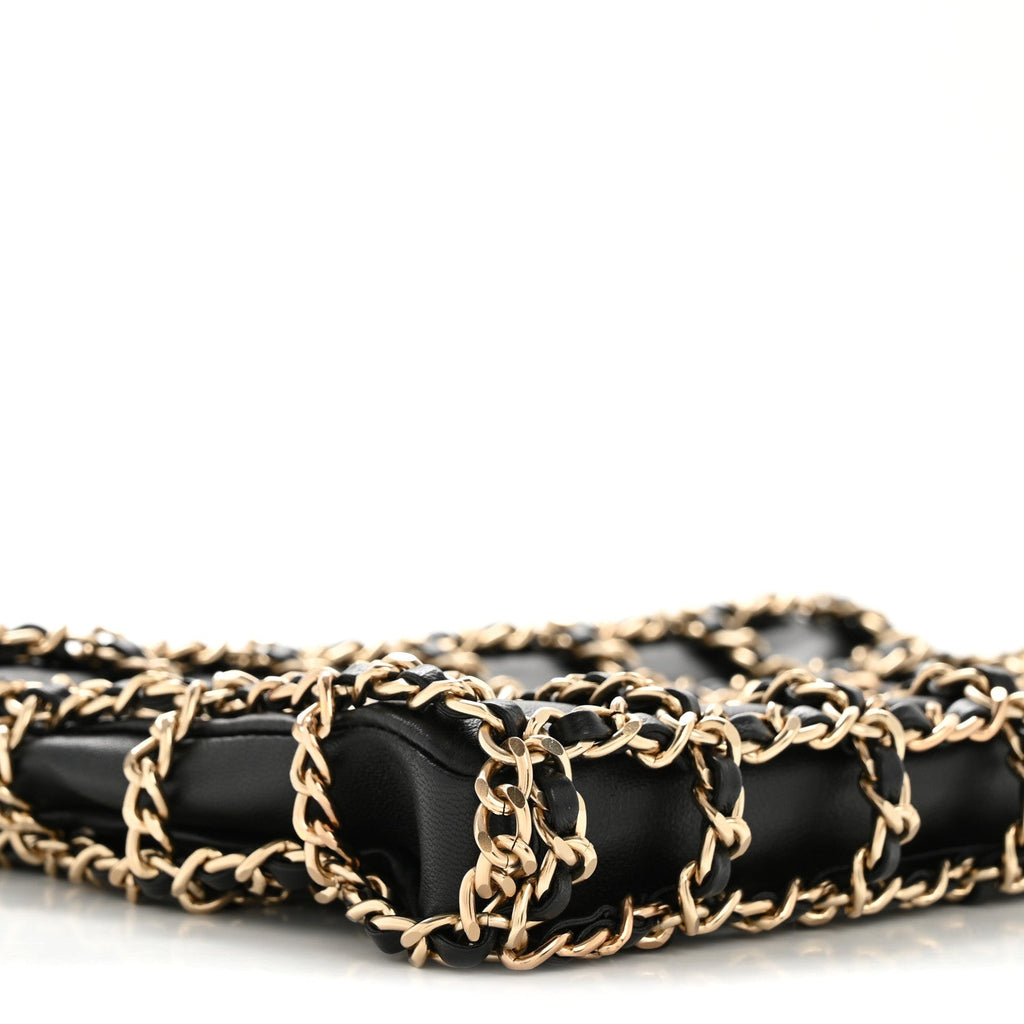 Lambskin Chain Frame Shoulder Bag Black