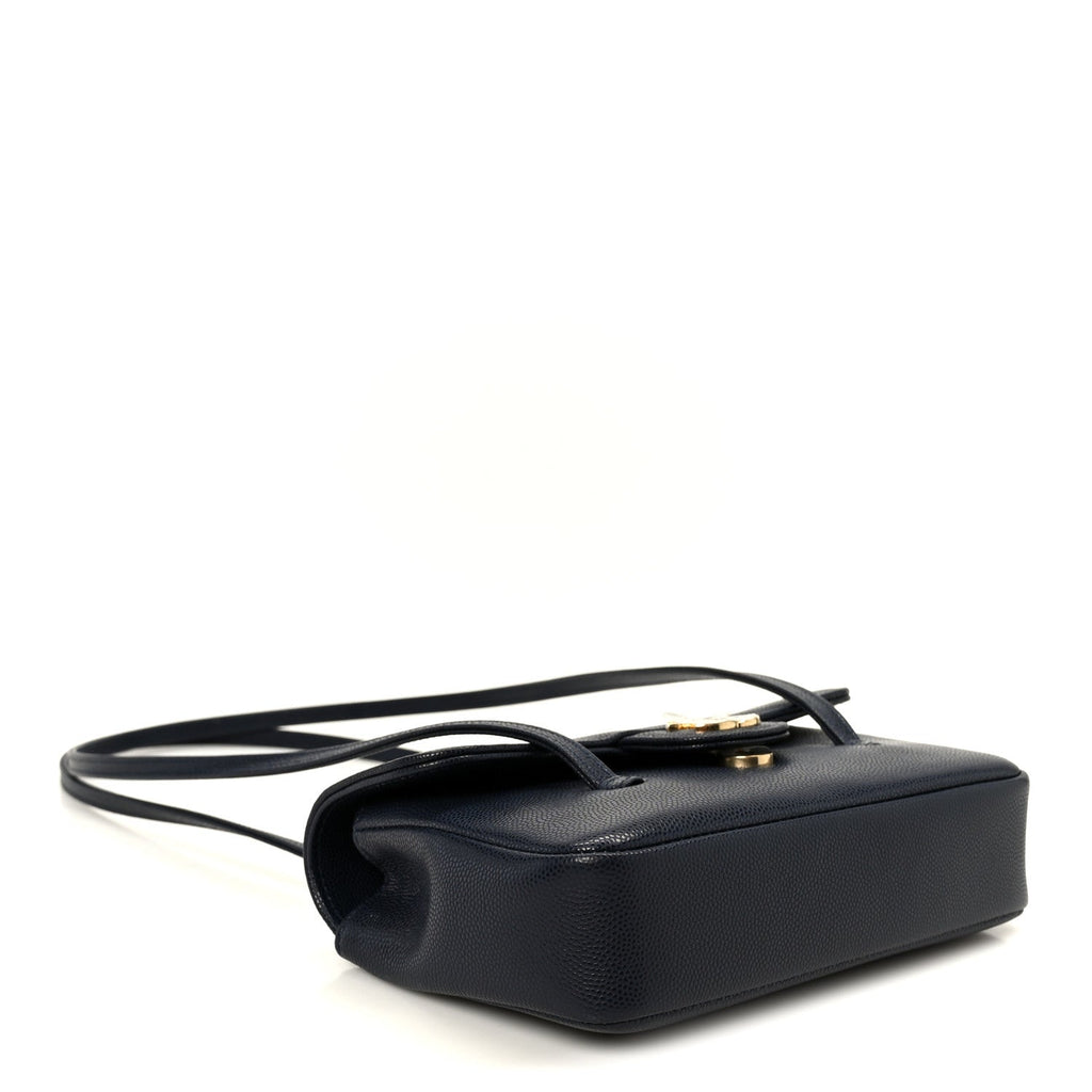 Shiny Caviar Mini Preppy Coco Shoulder Bag Dark Blue
