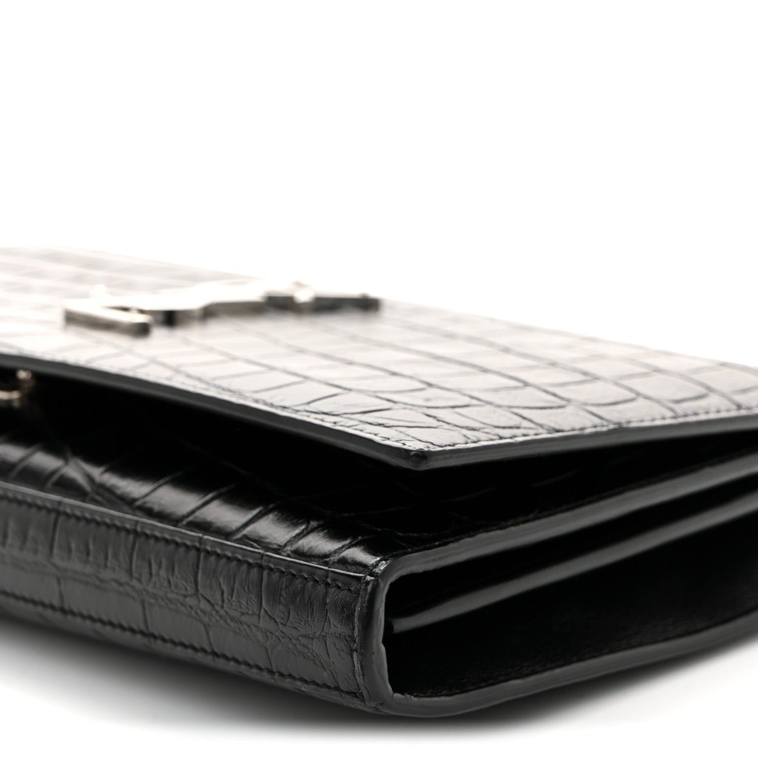 Calfskin Crocodile Embossed Cassandre Wallet On Chain WOC Black