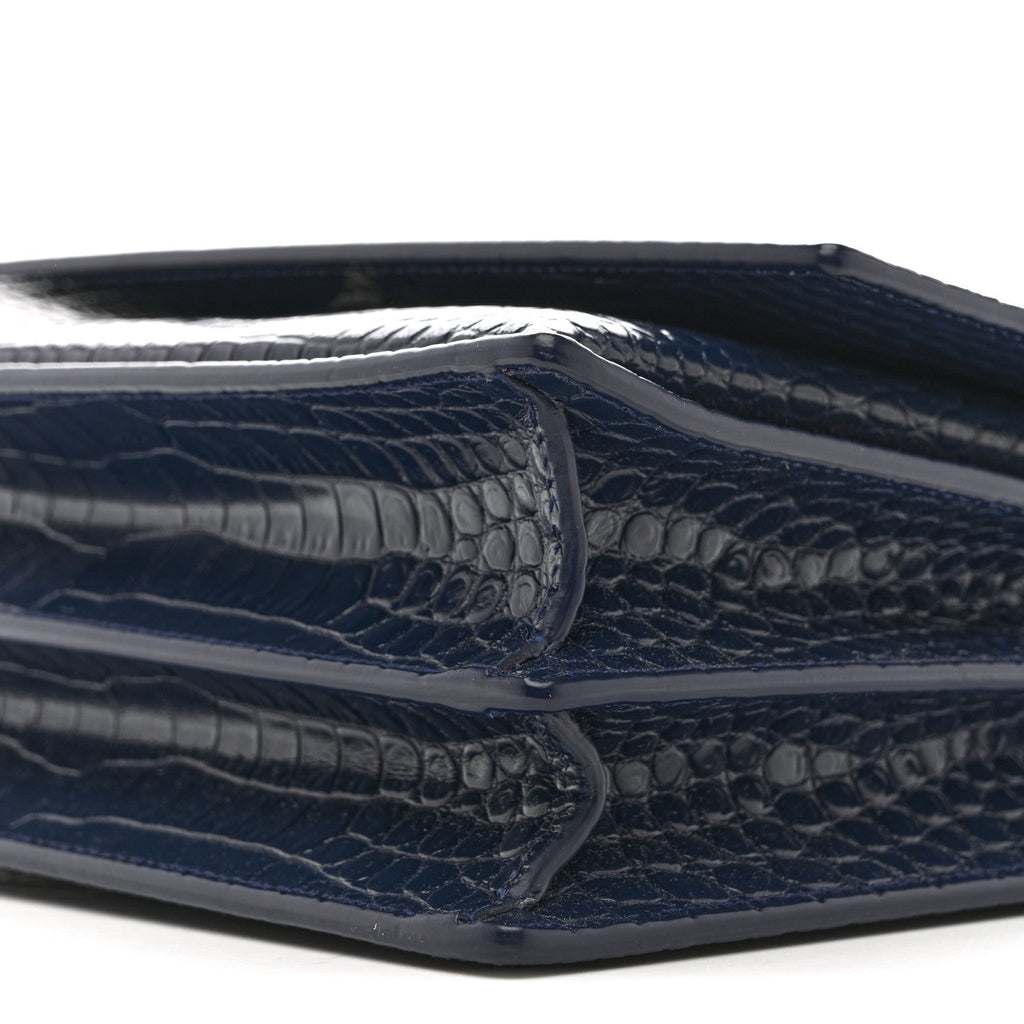 Calfskin Crocodile Embossed Medium Monogram Sunset Navy