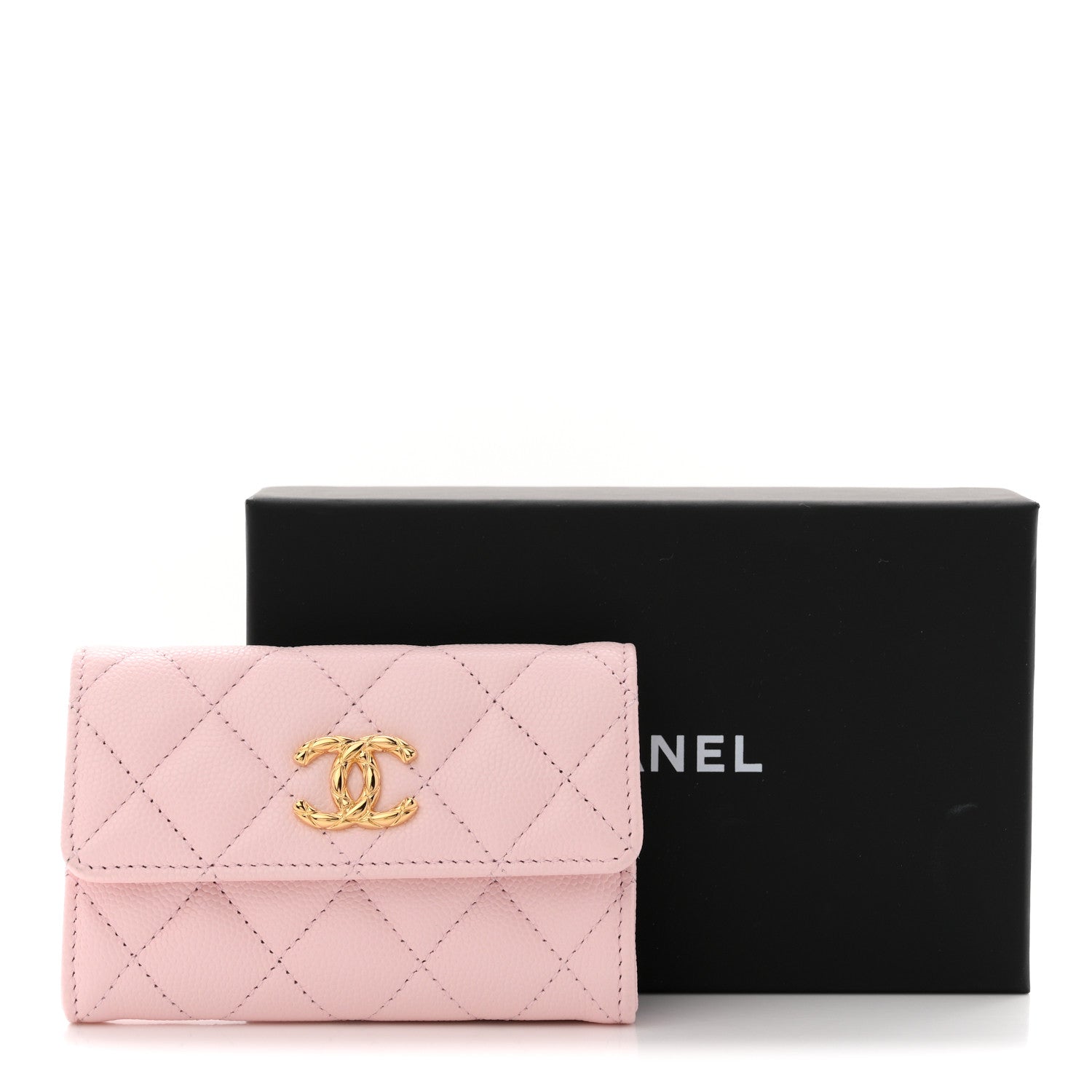 Caviar Quilted CC Flap  Holder Rose