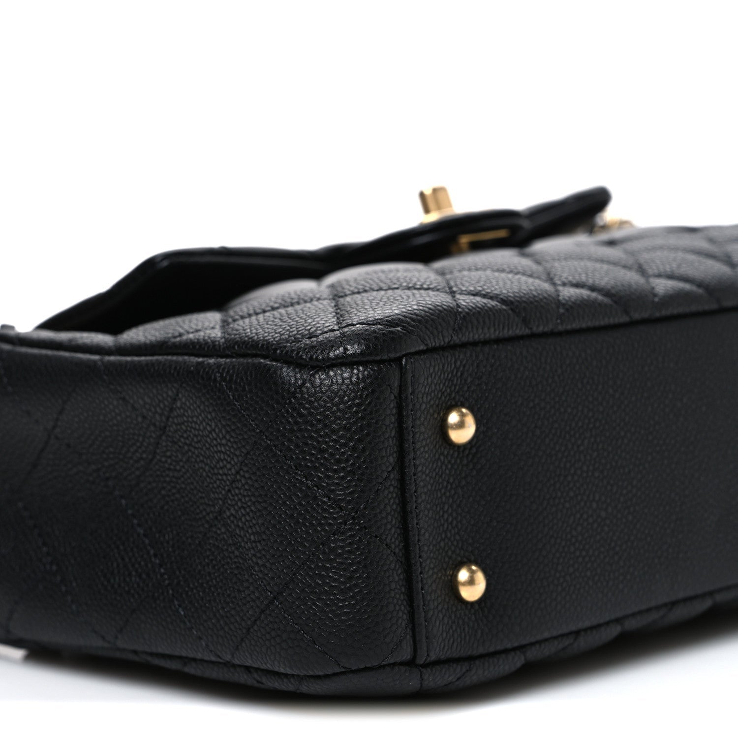 Caviar Calfskin Quilted Small Top Handle Flap Black