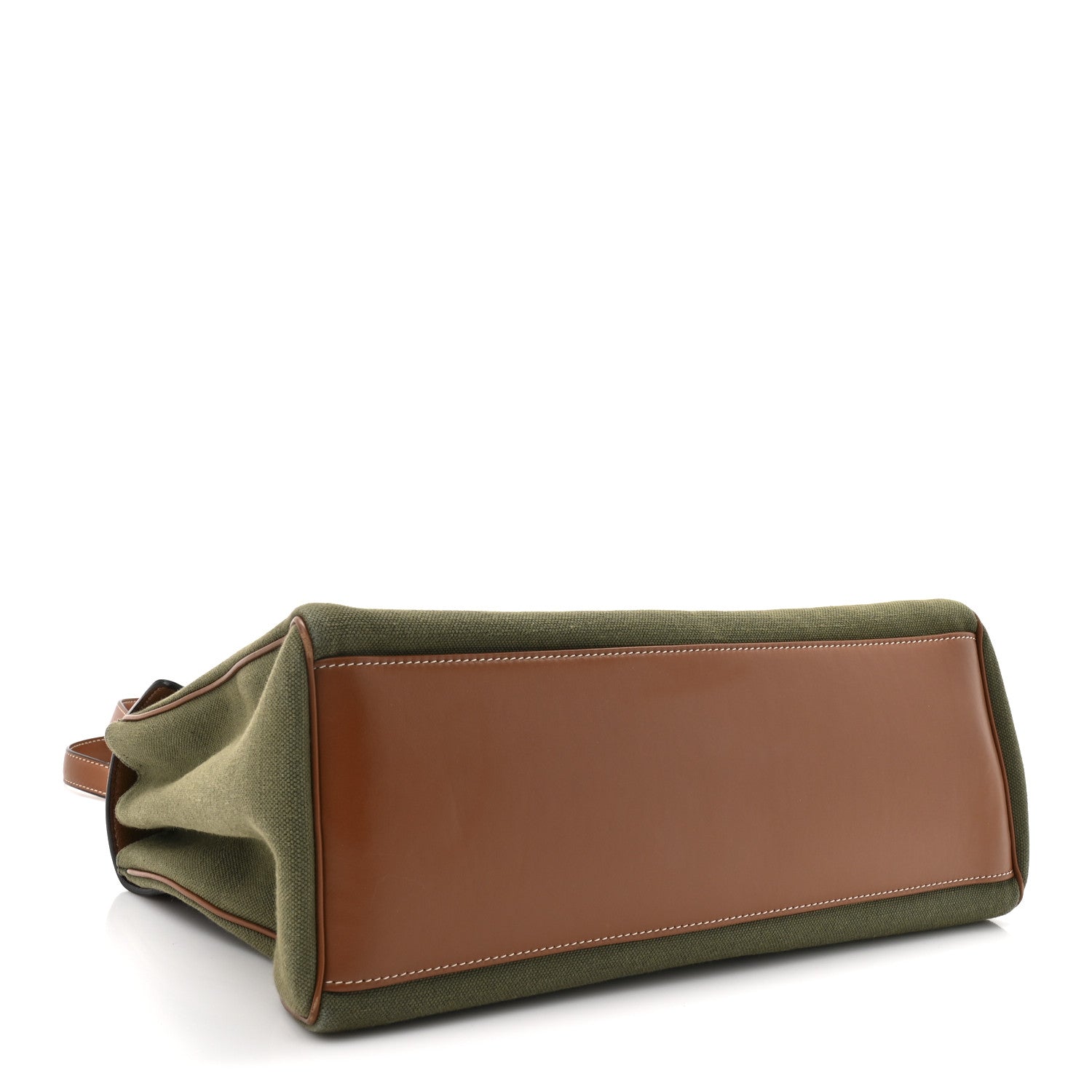 Canvas Calfskin Medium Soft 16 Top Handle Bag Khaki Tan