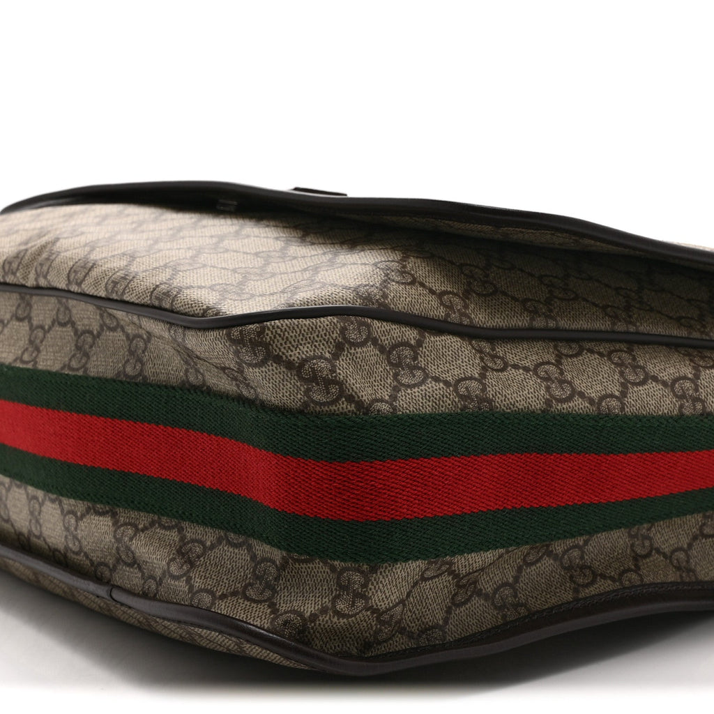 GG Plus Monogram Web Large Flap Messenger Bag Beige Dark Brown
