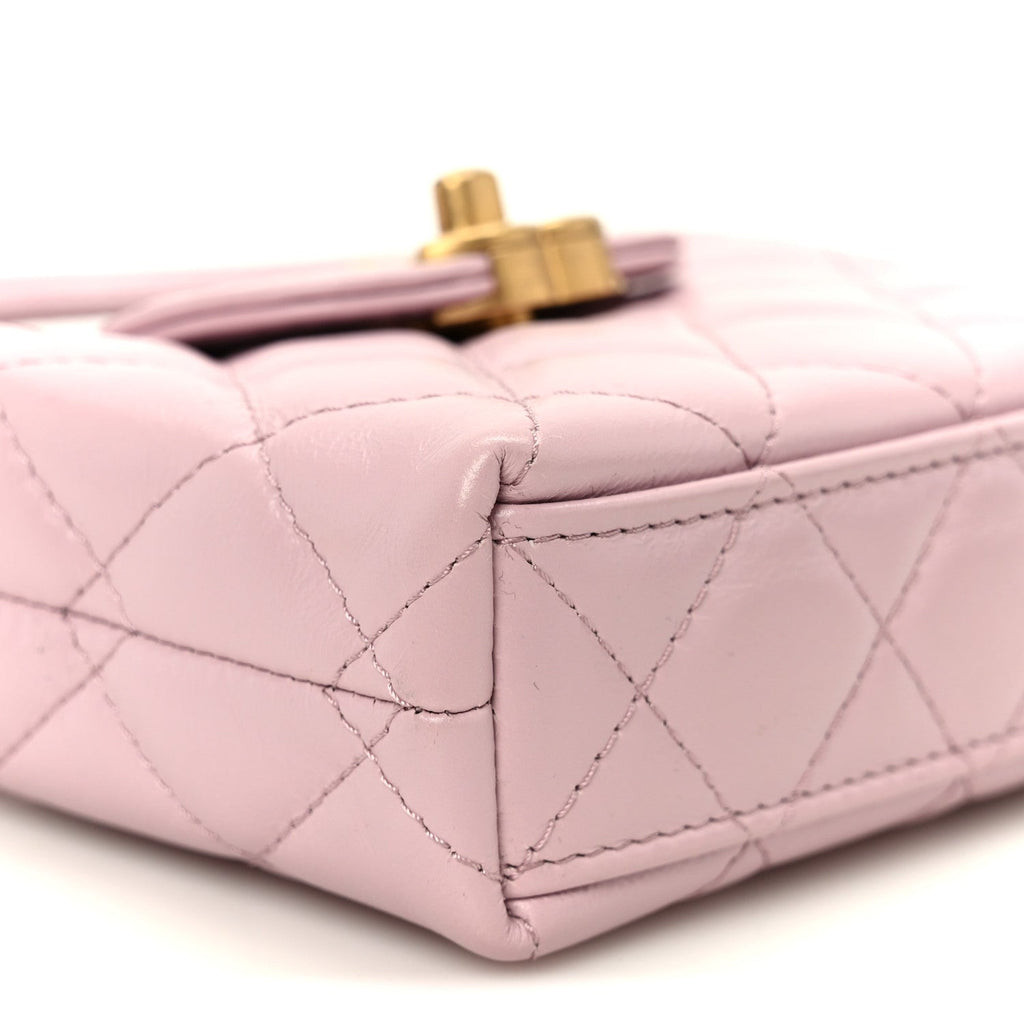 Shiny Aged Calfskin Quilted Mini Nano Kelly Shopper Light Pink