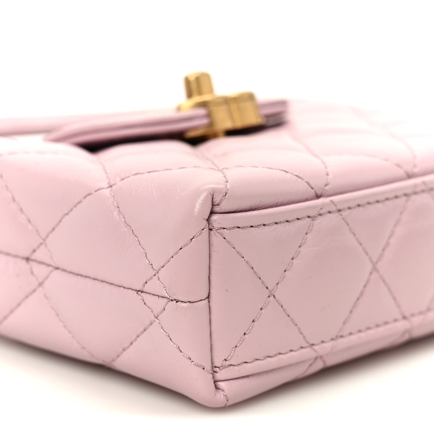 Shiny Aged Calfskin Quilted Mini Nano Kelly Shopper Light Pink