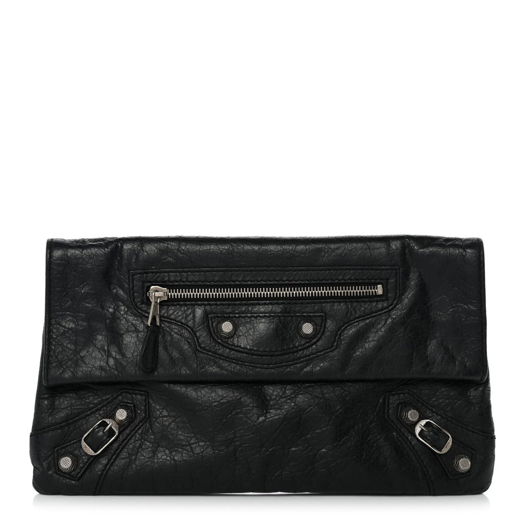 Agneau Giant 12 Silver Hardware Envelope Clutch Black