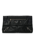 Agneau Giant 12 Silver Hardware Envelope Clutch Black