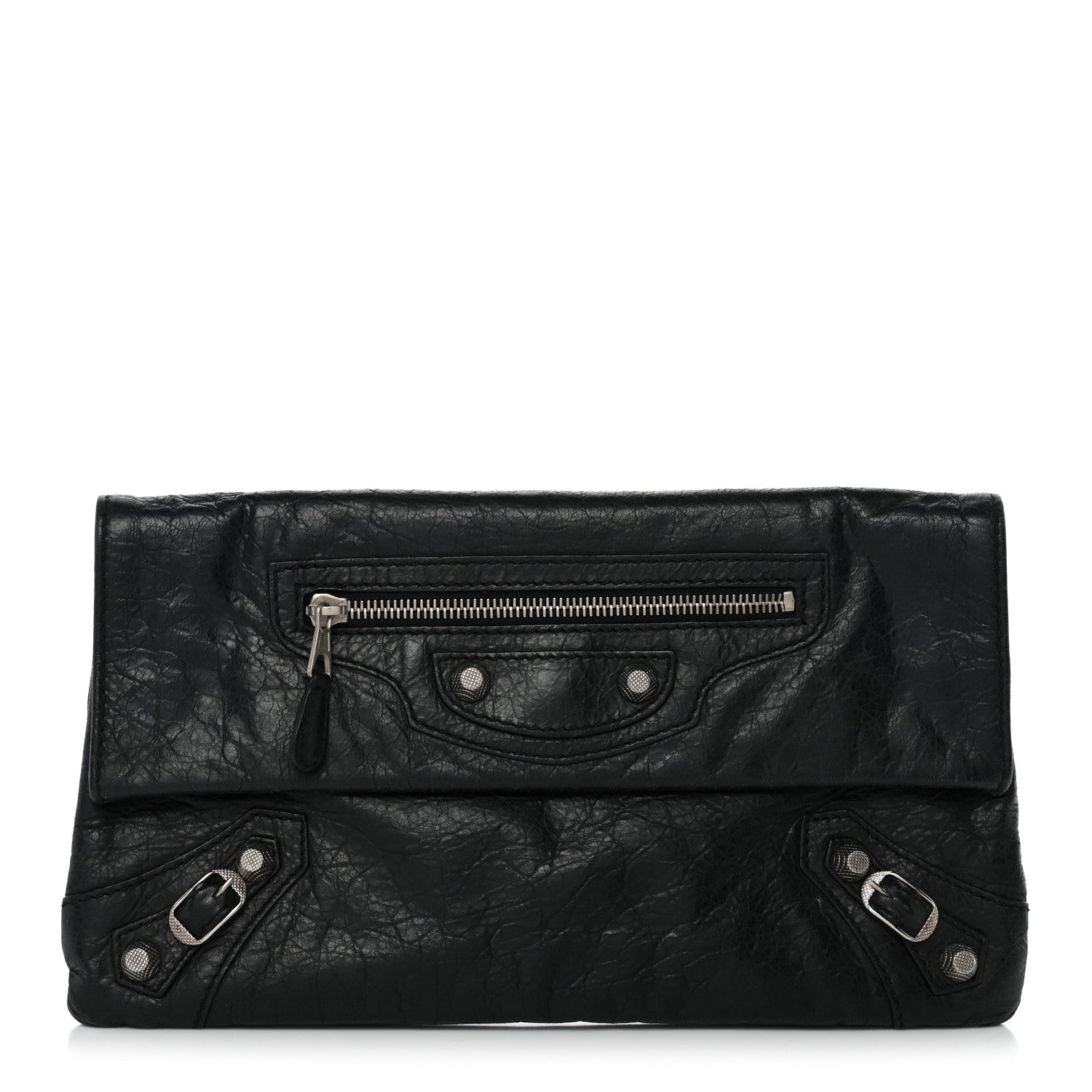Agneau Giant 12 Silver Hardware Envelope Clutch Black