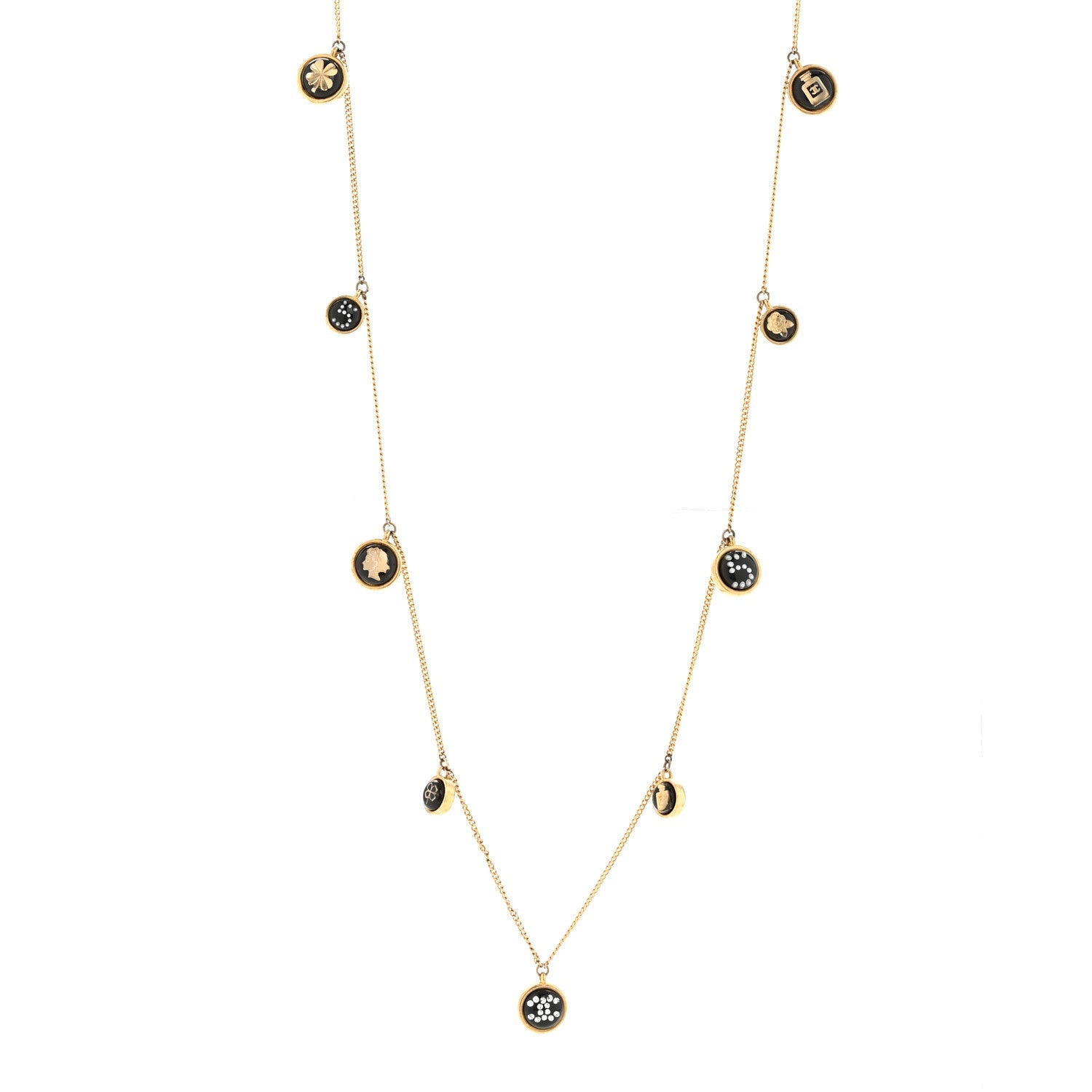 Metal Resin Enamel Crystal CC Long Necklace Gold Black