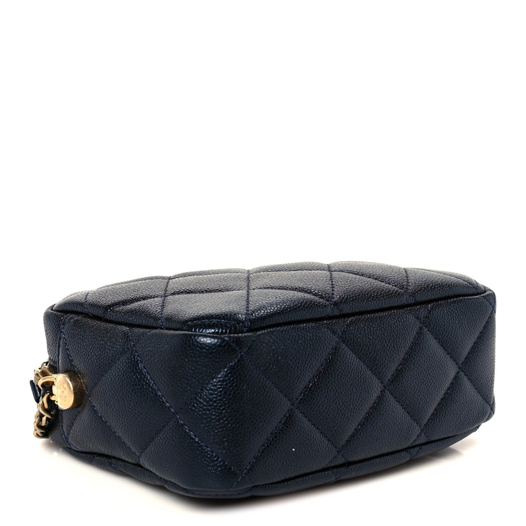Shiny Caviar Quilted Chain Melody Camera Bag Dark Blue