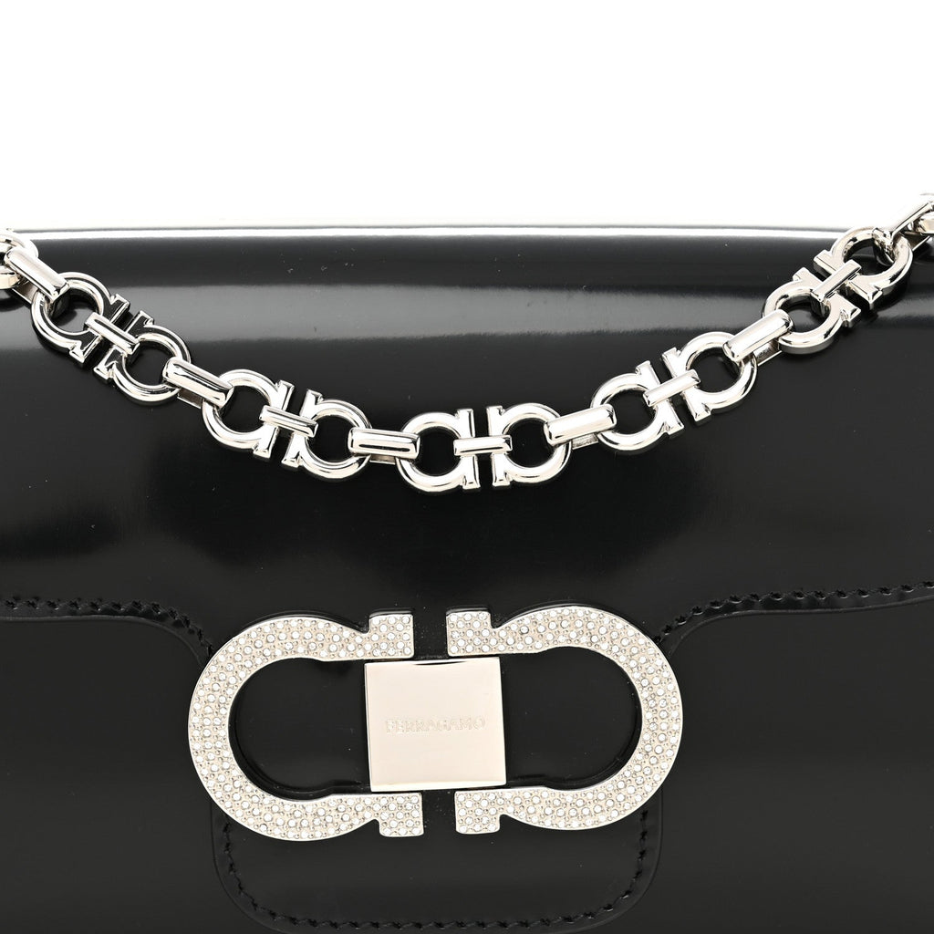 Calfskin Crystal Double Gancini Mini Bag Black