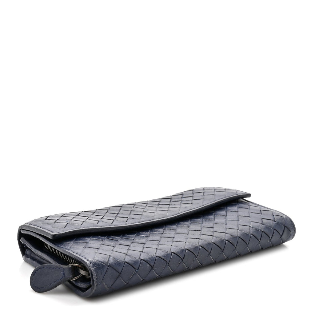 Nappa Intrecciato Continental Flap Wallet Dark Blue
