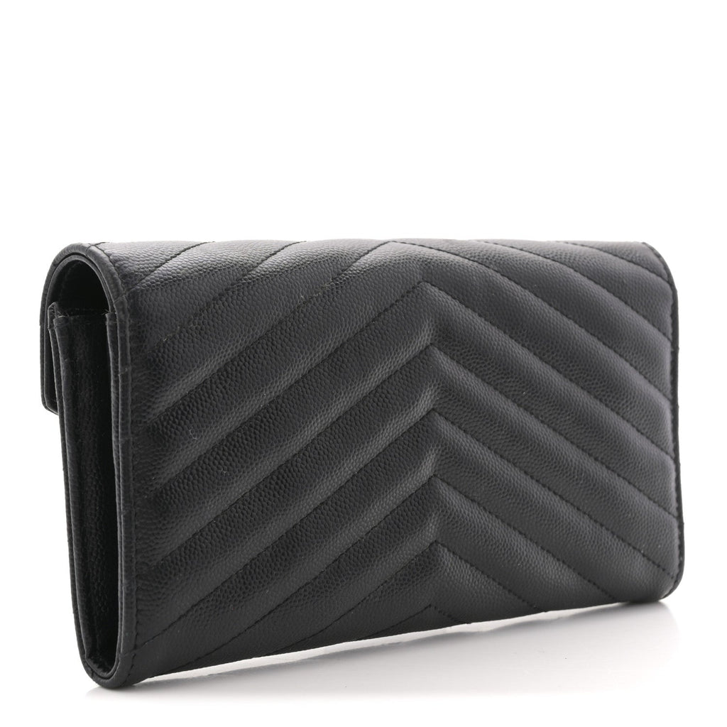 Grain De Poudre Matelasse Chevron Monogram Flap Wallet Black