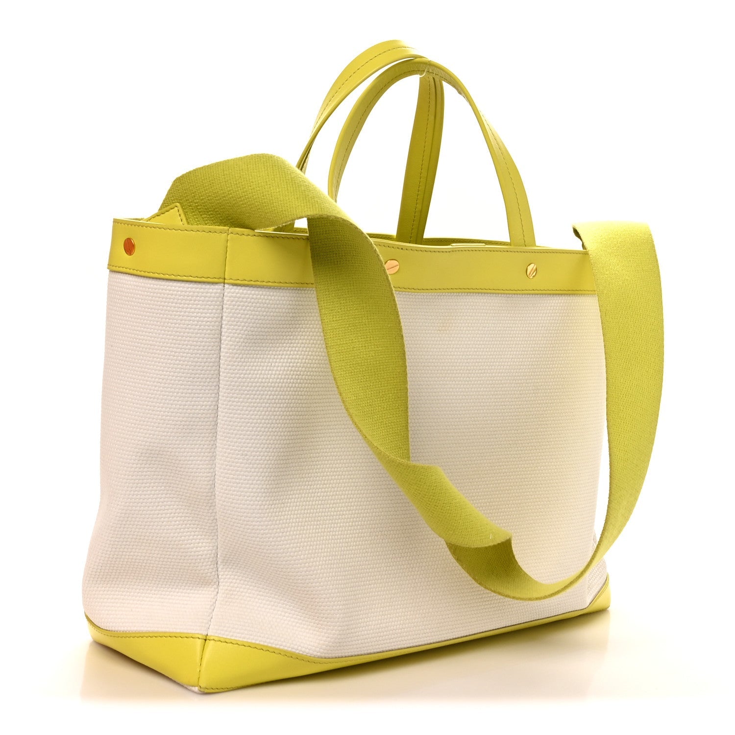 Canvas Calfskin Mini Logo Tote White Yellow