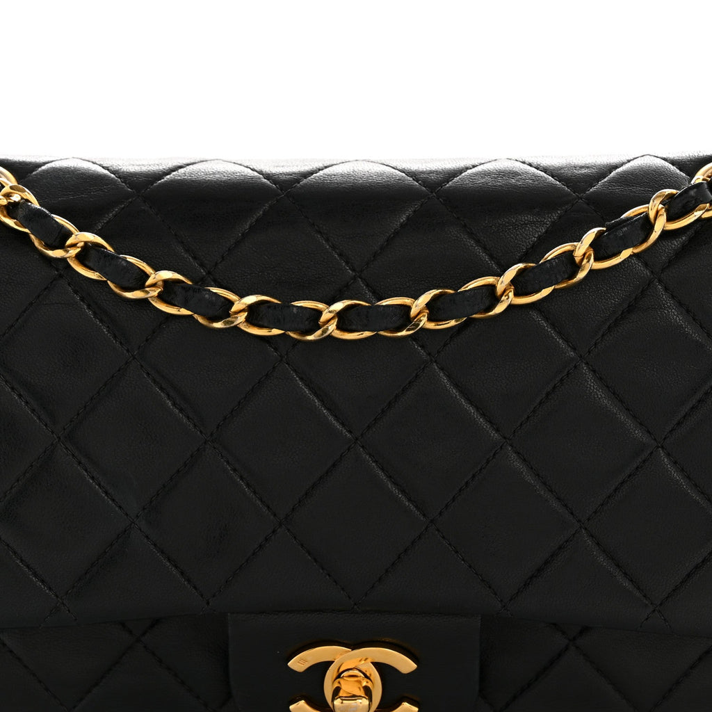 Lambskin Quilted Medium Double Flap Black