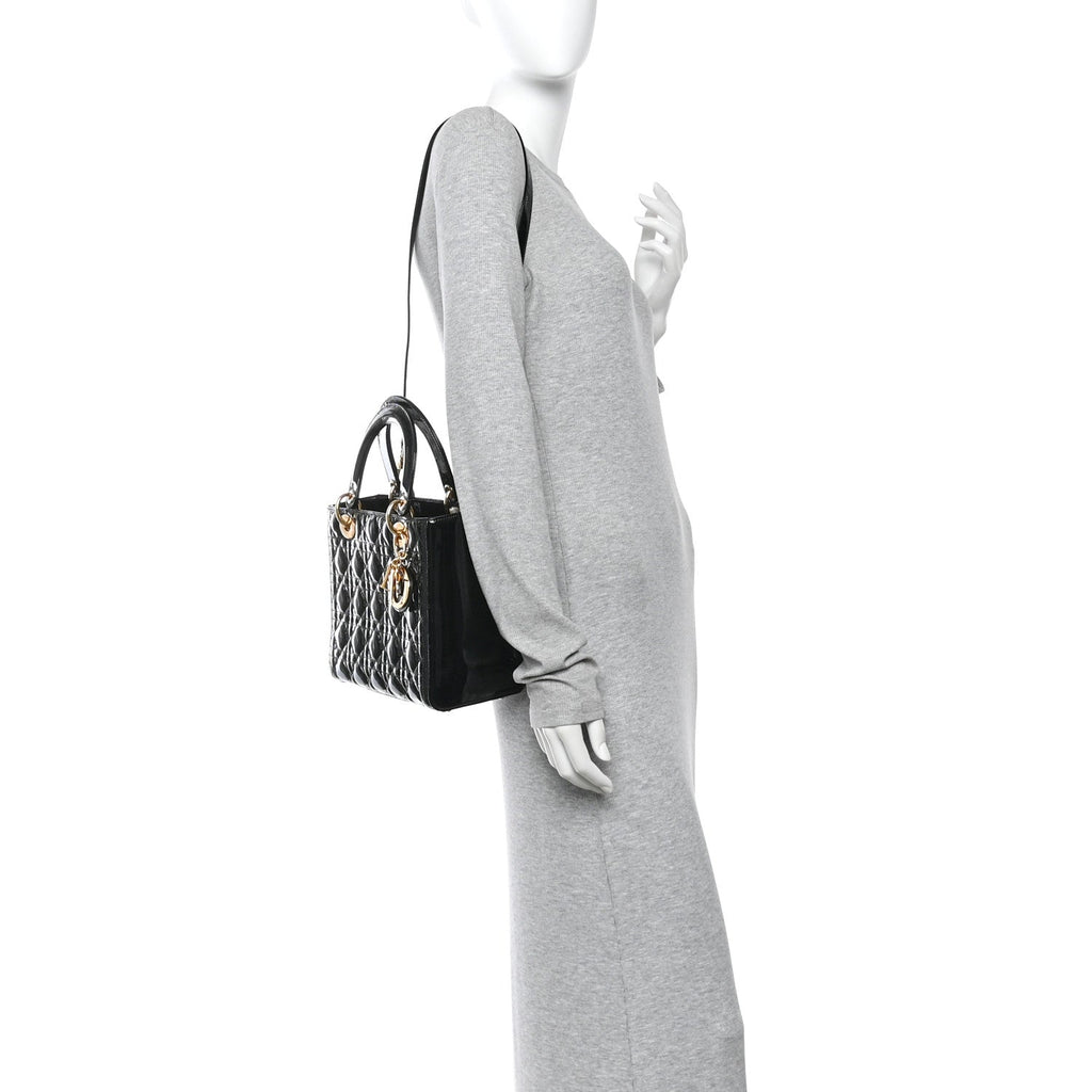Patent Cannage Medium Lady Dior Black