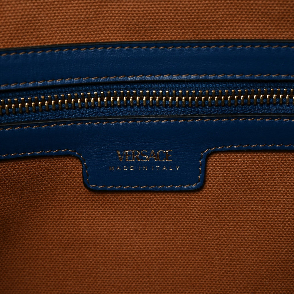Denim Calfskin La Medusa Tote Bag Blue