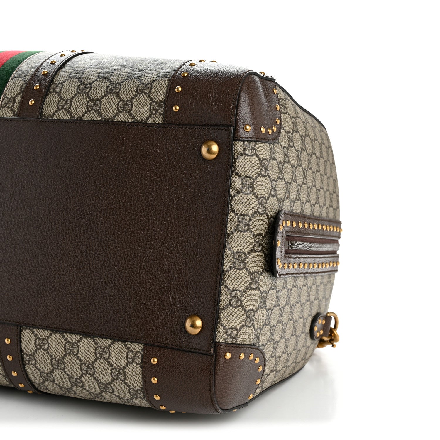 GG Supreme Monogram Textured Dollar Calfskin Web Studded Large Savoy Duffle Bag Beige Ebony