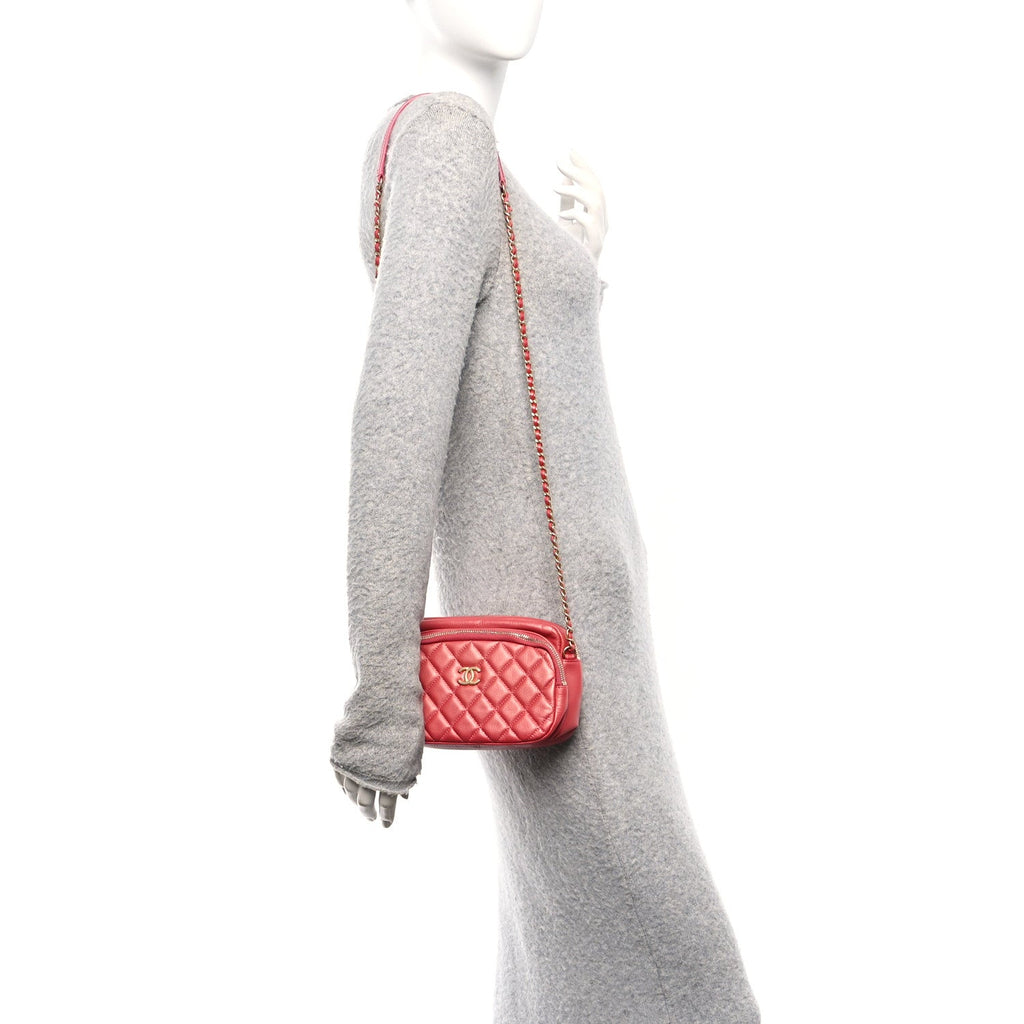 Calfskin Quilted Day Trips Camera Case Pink