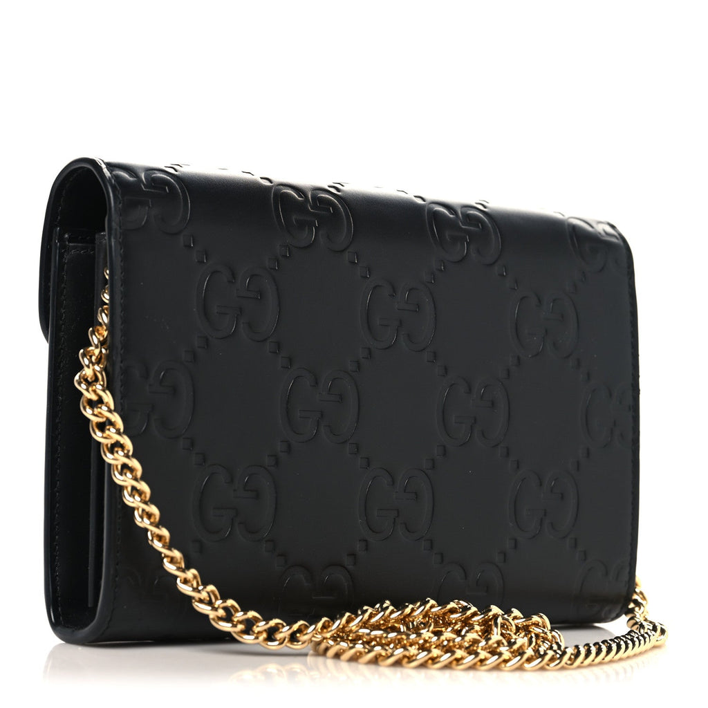 Calfskin GG Debossed Chain Wallet Black