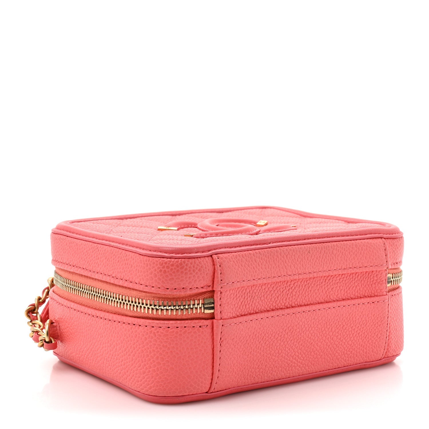Caviar Quilted Small CC Filigree Vanity Case Coral